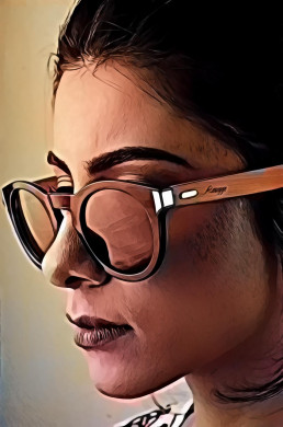 Woman Wearing Black Framed Wayfarer-style Sunglasses