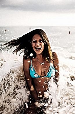Smiling Woman Wearing Blue Bikini