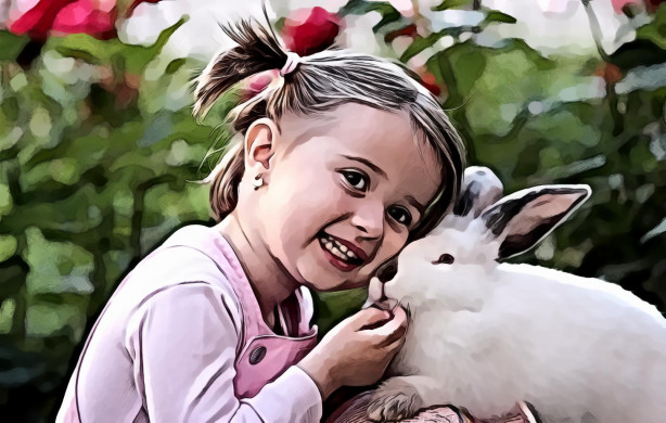 Girl Holding White Rabbit during Daytime