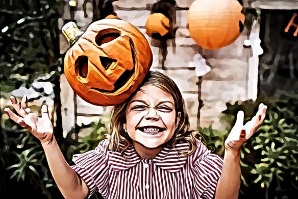 Orange Pumpkin on Girl's Head