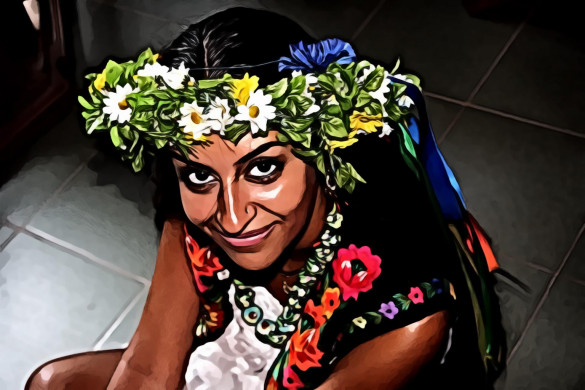 Attractive Tan Girl in Flower Wreath