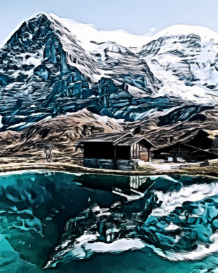 Brown Wooden House and Mountain Reflecting on Lake