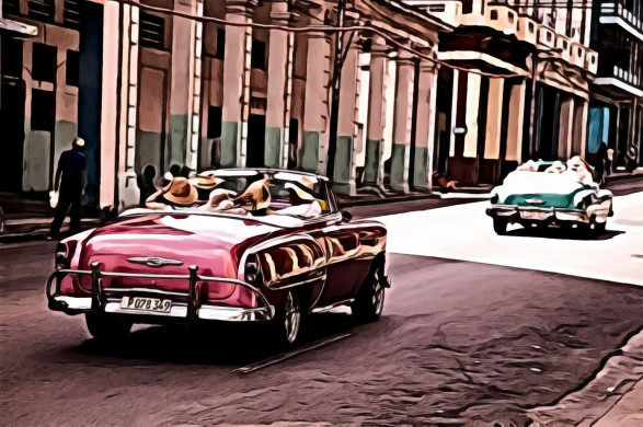 Girls Riding on Red Convertible Coupe