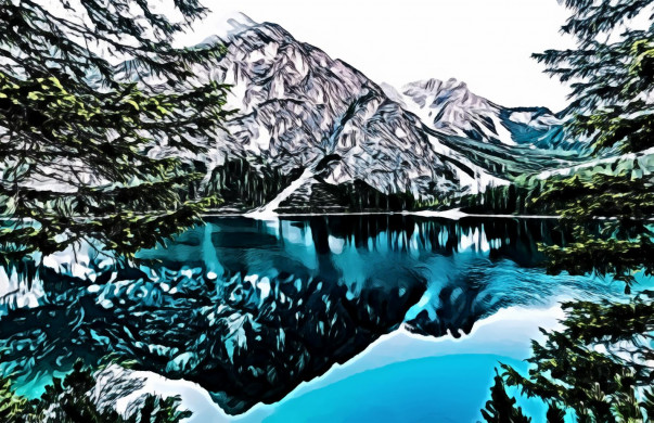 Lake and Mountain Under White Sky