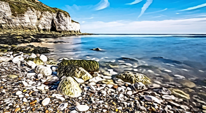 Landscape of Cliffs and Body of Water