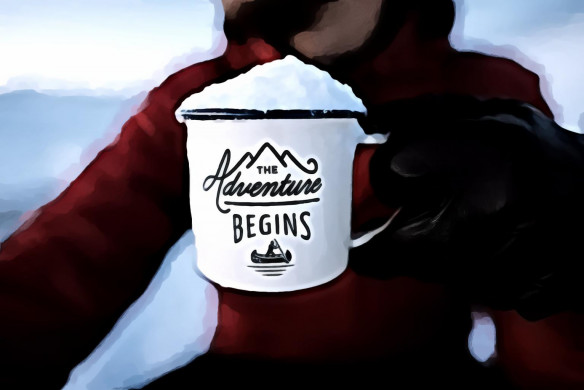 Person Holding the Adventure Begins Mug