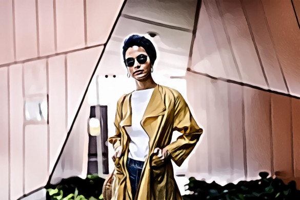 Stylish Woman Posing in Yellow Coat
