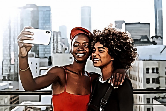 Two Women Taking Selfie Photo