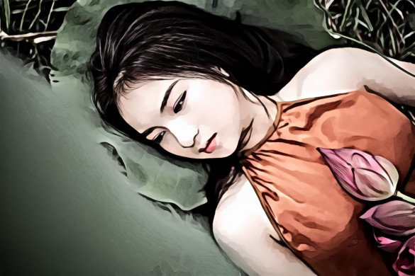 Woman Lying on Green Leaf