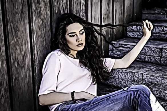 Woman Sitting on Stairway