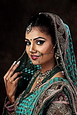 Woman Wearing Green, Brown, and Pink Sari Dress