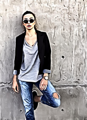 Woman Wearing Sunglasses Leaning on Concrete Wall With Left Toe on Wall