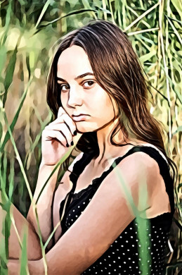 Close-Up Portrait of Girl Near Plants