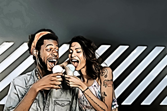 Man and Woman Eating Ice Creams