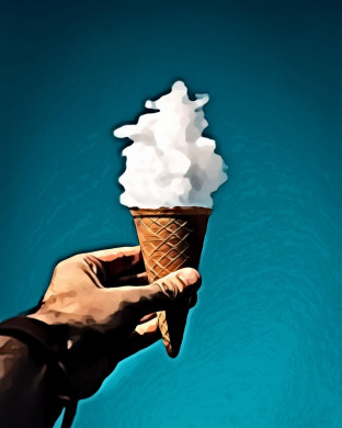 Man Holding Ice Cream Cone Under Cloud