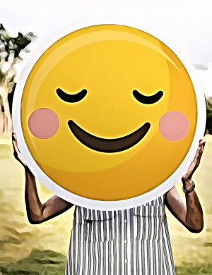 Person Holding Round Smiling Emoji Board Photo