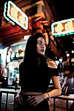 Portrait of Woman Leaning on Metal Railing During Nighttime