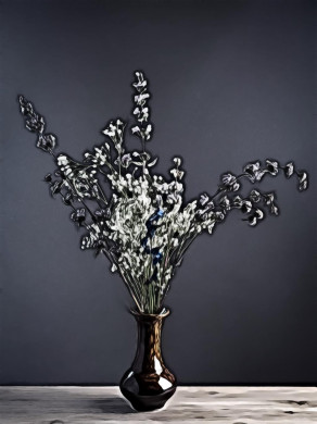 White and Gray Flowers in Brown Ceramic Vase