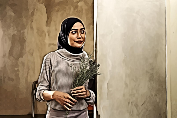 Woman in Gray Sweater Holding Flowers