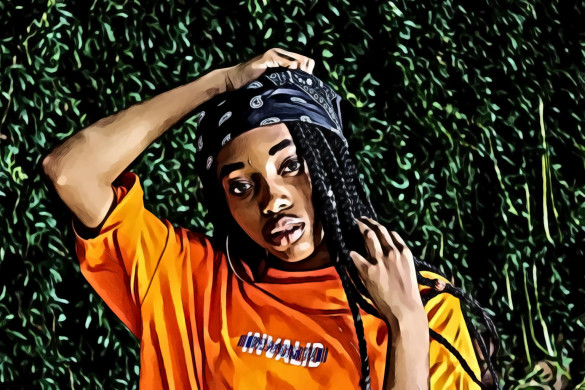 Woman Wearing Orange T-Shirt Posing