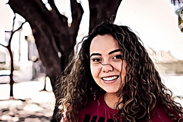 Woman Wearing Red and Black Crew-neck Top