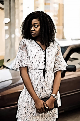 Portrait of Black Woman In White Dress Standing