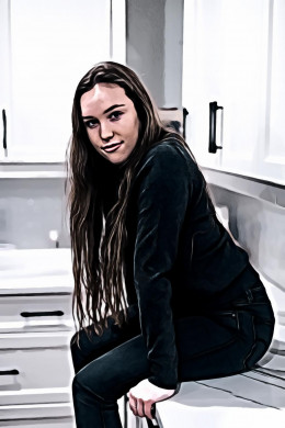 Woman Sitting On Counter Top