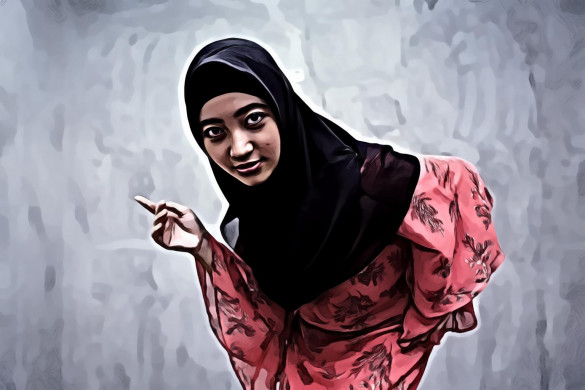 Woman Wearing Black Hijab Headscarf Standing Near Gray Wall