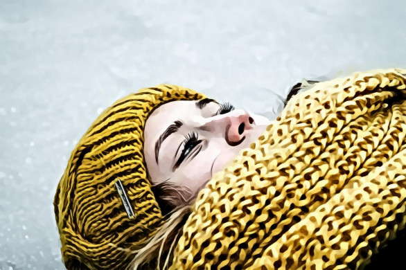 Woman Wearing Yellow Crochet Cap and Scarf