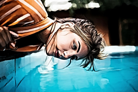 Woman Leaning Over Pool