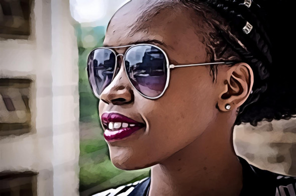 Woman Wearing Gray Framed Sunglasses and Pink Lipstick