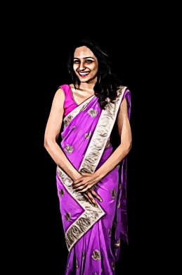 Woman Wearing Purple Sari Dress