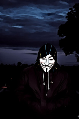 Person Wearing Guy Fawkes Mask and Black Jacket