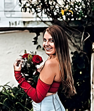 Smiling Woman Carrying Roses