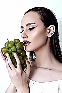 Woman About to Eat White Grapes