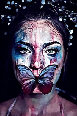 Woman's face With Butterfly On Mouth