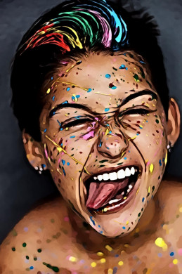 Woman's Face With Color Splatters