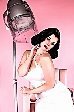 Woman Sitting on Chair Beside Salon Hair Steamer