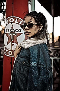 Woman Wearing Denim Jacket and Sunglasses