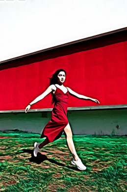 Woman Wearing Red Spaghetti Strap V-neck Dress