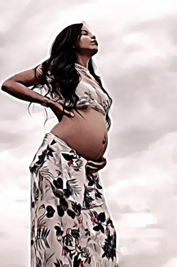 Pregnant woman wearing crop top