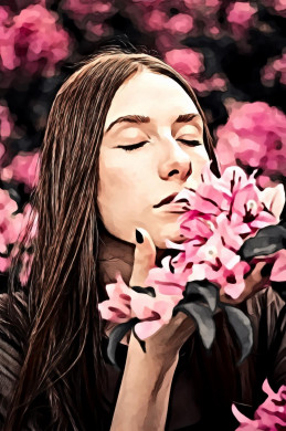 Woman holding pink flowers