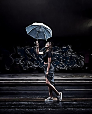 Woman holding transparent umbrella