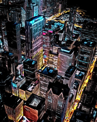Aerial photo of cityscape at night