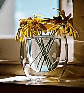Clear glass vase on white surface