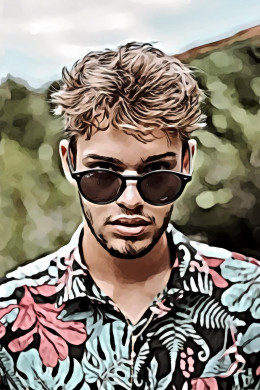 Man in floral collared shirt