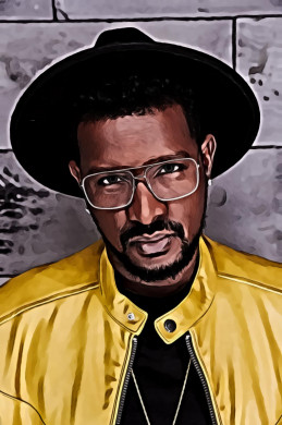 Man in yellow leather jacket and eyeglasses