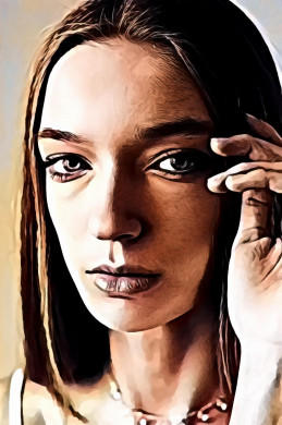 Woman holding hair in close up photo