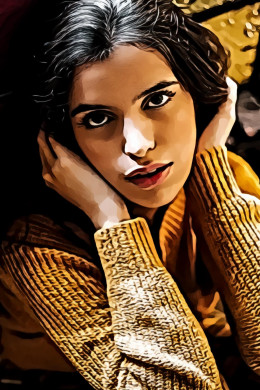 Woman wearing brown knit sweater