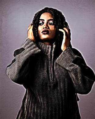 Woman wearing grey sweater